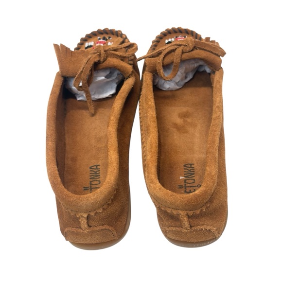 Minnetonka Brown Suede Moccasins with Beaded Thunderbird Accents Sz 10 - Picture 5 of 10